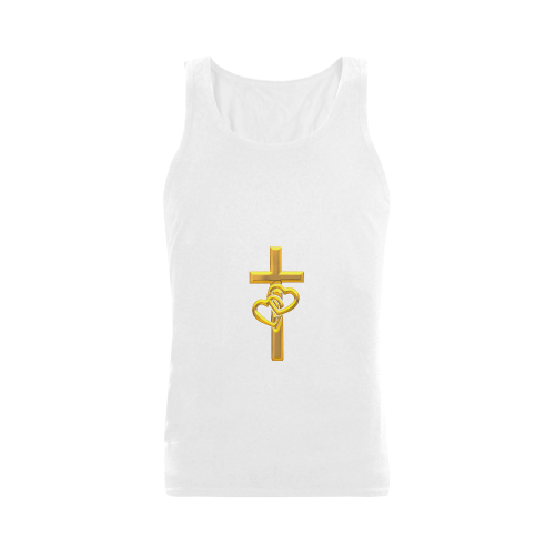 Christian Symbols Golden Cross with 2 Hearts