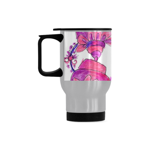 Pink Flower Garden Zendoodle, Purple Gardenscape Travel Mug (Silver) (14 Oz)