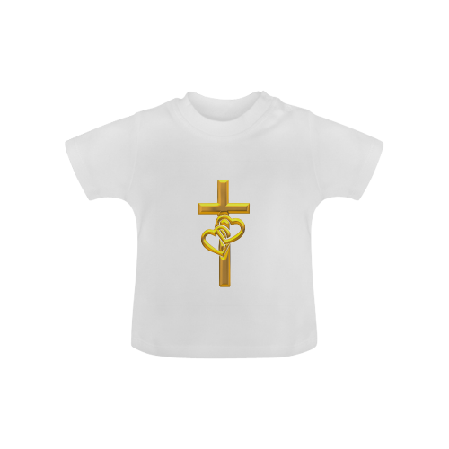 Christian Symbols Golden Cross with 2 Hearts Baby Classic T-Shirt (Model T30)
