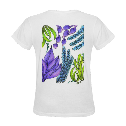 Purple Green Blue Flower Garden, Dancing Zendoodle Sunny Women's T-shirt (Model T05)