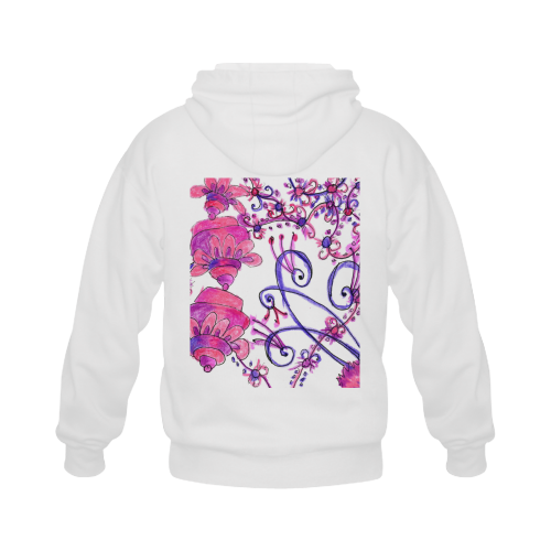 Pink Flower Garden Zendoodle, Purple Gardenscape Gildan Full Zip Hooded Sweatshirt (Model H02)