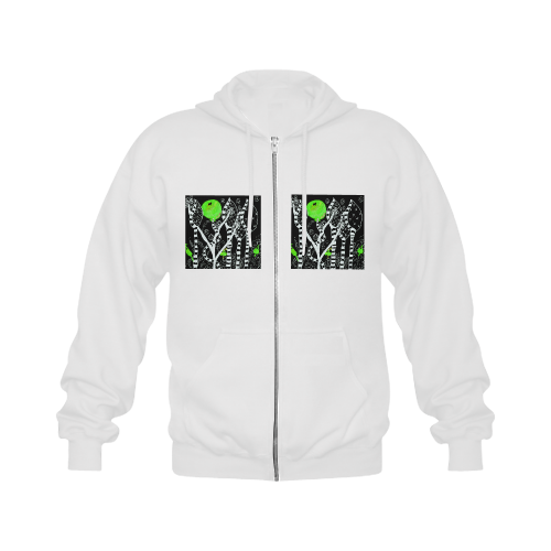 Green Balloon Zendoodle in Night Forest Garden Gildan Full Zip Hooded Sweatshirt (Model H02)