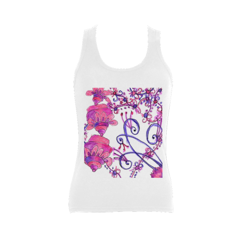 Pink Flower Garden Zendoodle, Purple Gardenscape Women's Shoulder-Free Tank Top (Model T35)