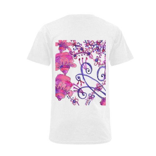 Pink Flower Garden Zendoodle, Purple Gardenscape Men's V-Neck T-shirt  Big Size(USA Size) (Model T10)