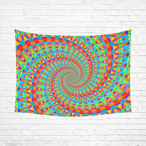 FLOWER POWER SPIRAL multicolored Cotton Linen Wall Tapestry 80"x 60"