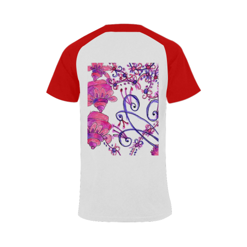 Pink Flower Garden Zendoodle, Purple Gardenscape Men's Raglan T-shirt (USA Size) (Model T11)
