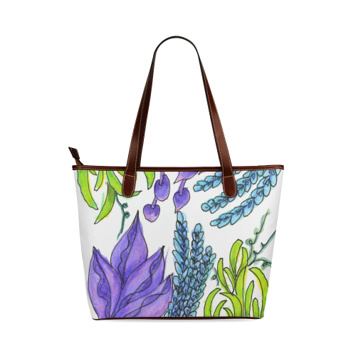 Purple Green Blue Flower Garden, Dancing Zendoodle Shoulder Tote Bag (Model 1646)