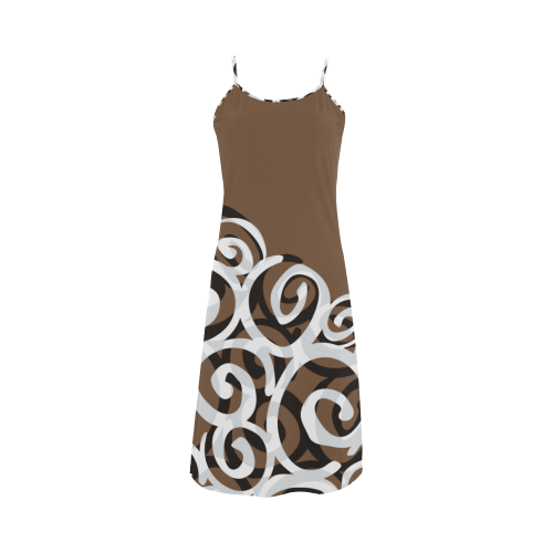 Black White Grey SPIRALS pattern ART Alcestis Slip Dress (Model D05)