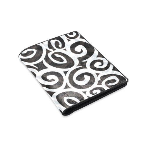 Black White Grey SPIRALS pattern ART Men's Leather Wallet (Model 1612)