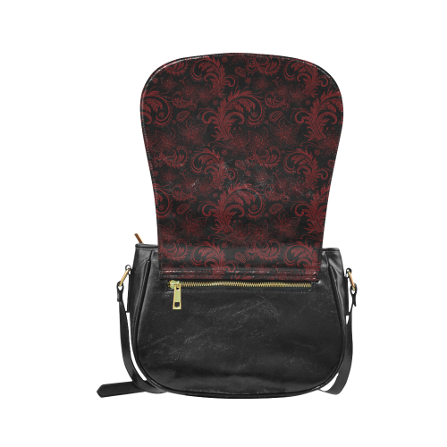 Elegant vintage flourish damasks in  black and red Classic Saddle Bag/Large (Model 1648)