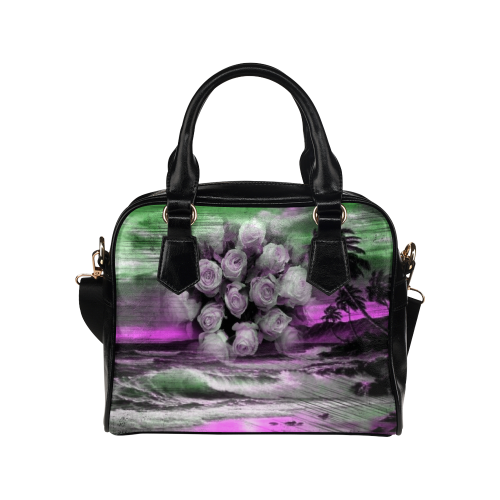 Sea and roses in purple Shoulder Handbag (Model 1634)