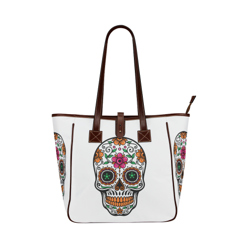 Colorful floral sugar skull Classic Tote Bag (Model 1644)
