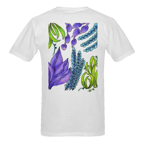 Purple Green Blue Flower Garden, Dancing Zendoodle Men's T-Shirt in USA Size (Two Sides Printing)
