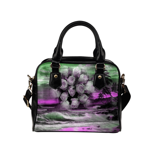Sea and roses in purple Shoulder Handbag (Model 1634)