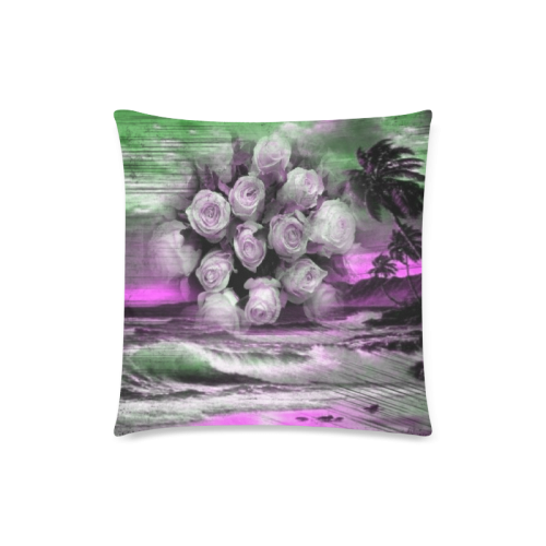 Sea and roses in purple Custom Zippered Pillow Case 18"x18" (one side)