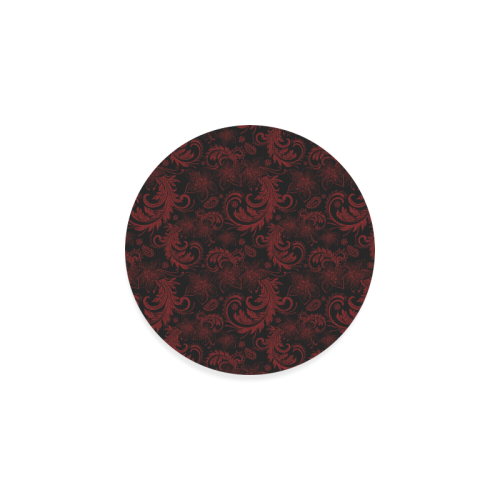 Elegant vintage flourish damasks in  black and red Round Coaster