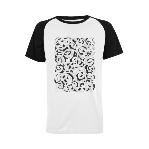 Black White Grey SPIRALS pattern ART Men's Raglan T-shirt (USA Size) (Model T11)