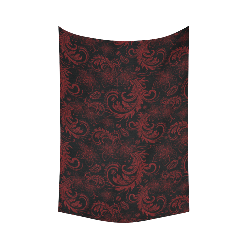 Elegant vintage flourish damasks in  black and red Cotton Linen Wall Tapestry 60"x 90"