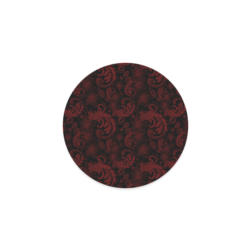 Elegant vintage flourish damasks in  black and red Round Coaster