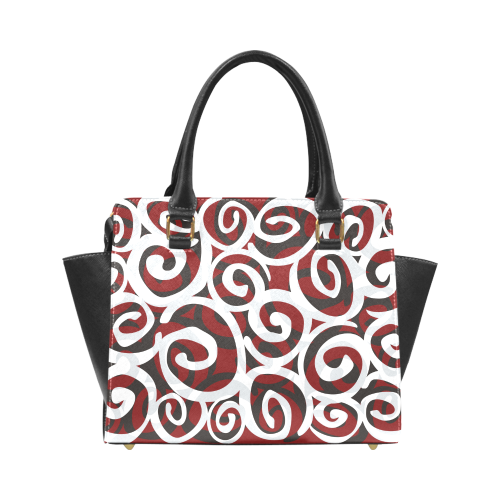 Black White Grey SPIRALS pattern ART Rivet Shoulder Handbag (Model 1645)