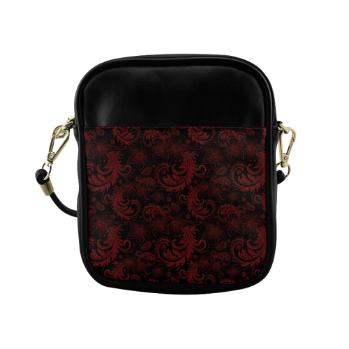 Elegant vintage flourish damasks in  black and red Sling Bag (Model 1627)