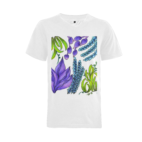 Purple Green Blue Flower Garden, Dancing Zendoodle Men's V-Neck T-shirt (USA Size) (Model T10)