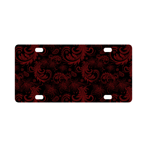 Elegant vintage flourish damasks in  black and red Classic License Plate