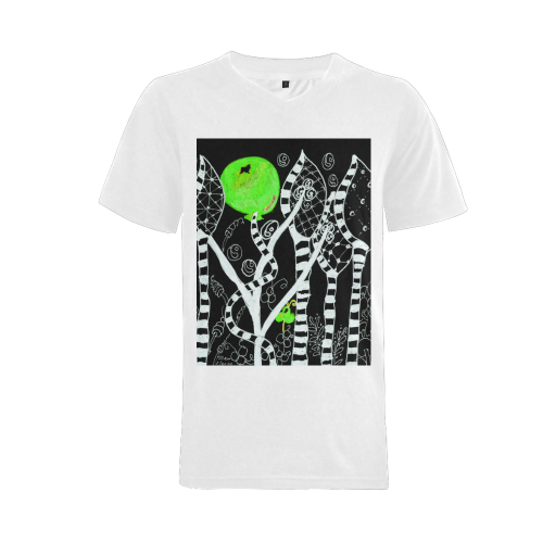 Green Balloon Zendoodle in Night Forest Garden Men's V-Neck T-shirt (USA Size) (Model T10)