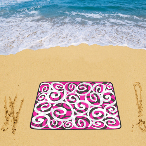 Black White Grey SPIRALS pattern ART Beach Mat 78"x 60"