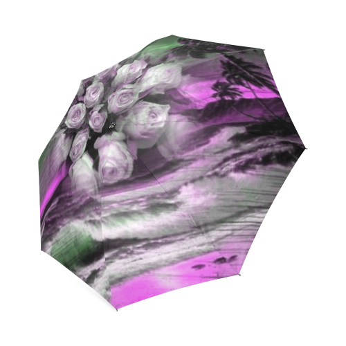 Sea and roses in purple Foldable Umbrella (Model U01)