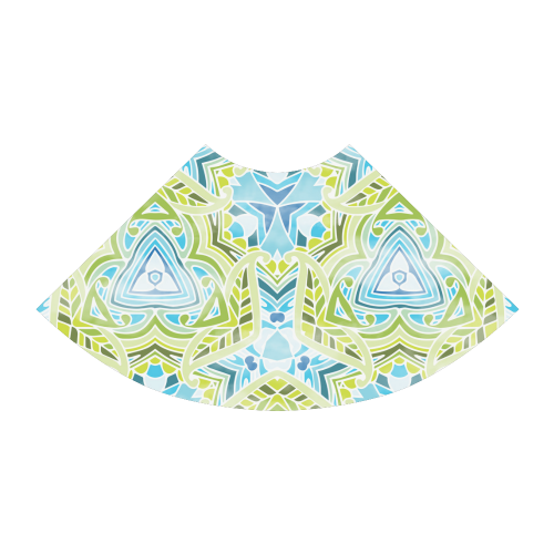 Zandine 0408 green leaf blue watercolor pattern Atalanta Sundress (Model D04)