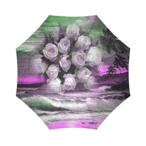 Sea and roses in purple Foldable Umbrella (Model U01)