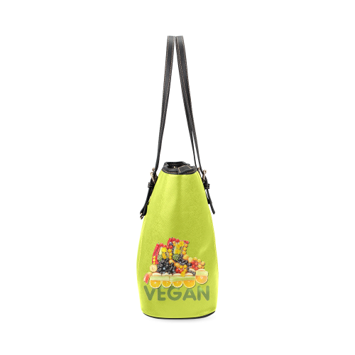 VEGAN FIT and have FUN Fruits Vegetables Leather Tote Bag/Small (Model 1640)