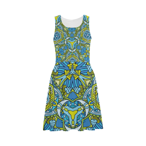 Zandine 0306 blue green fun bold pattern Atalanta Sundress (Model D04)