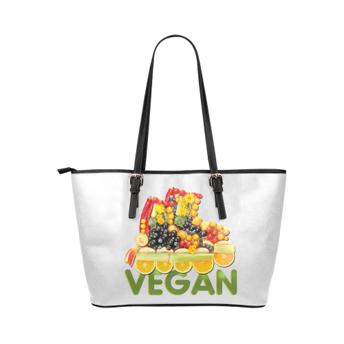 VEGAN FIT and have FUN Fruits Vegetables Leather Tote Bag/Large (Model 1651)