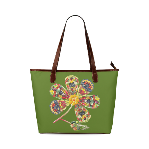 POWER FLOWER Fruits Vegetables Vegan Think Green Shoulder Tote Bag (Model 1646)