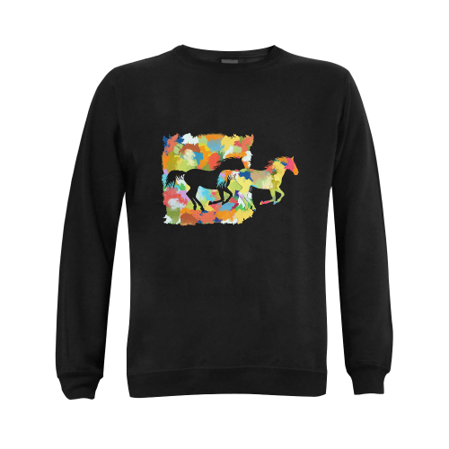 Horse  Shape Galloping out of Colorful Splash Gildan Crewneck Sweatshirt(NEW) (Model H01)