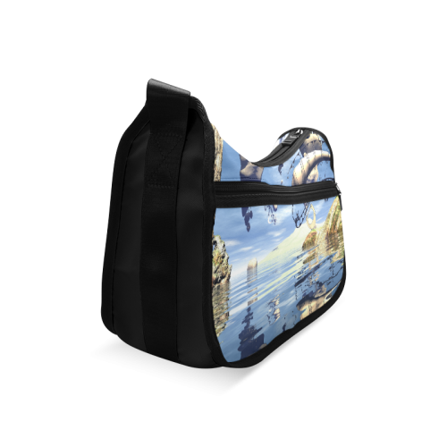 Fantasy world with flying rocks over the sea Crossbody Bags (Model 1616)