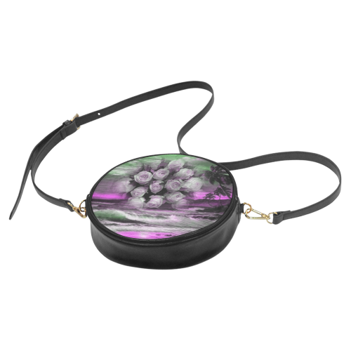 Sea and roses in purple Round Sling Bag (Model 1647)