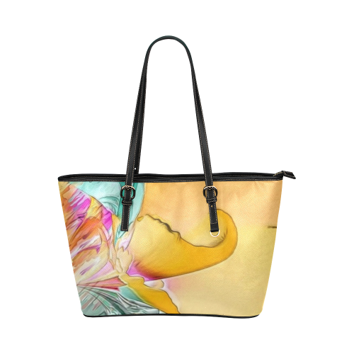 Wild Flowers by Artsdream Leather Tote Bag/Large (Model 1651)