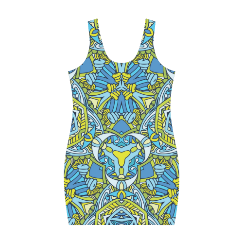 Zandine 0306 blue green fun bold pattern Medea Vest Dress (Model D06)