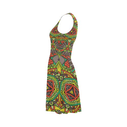 Zandine 0305 Retro brown orange green pattern Atalanta Sundress (Model D04)