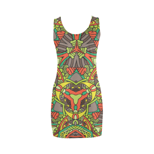 Zandine 0305 Retro brown orange green pattern Medea Vest Dress (Model D06)