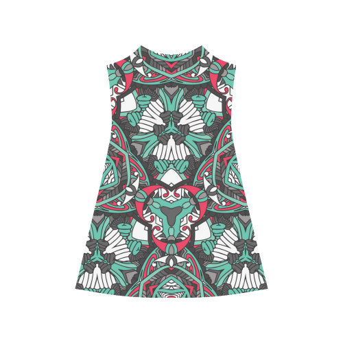 Zandine 0304 bold abstract pattern grey teal red Alcestis Slip Dress (Model D05)