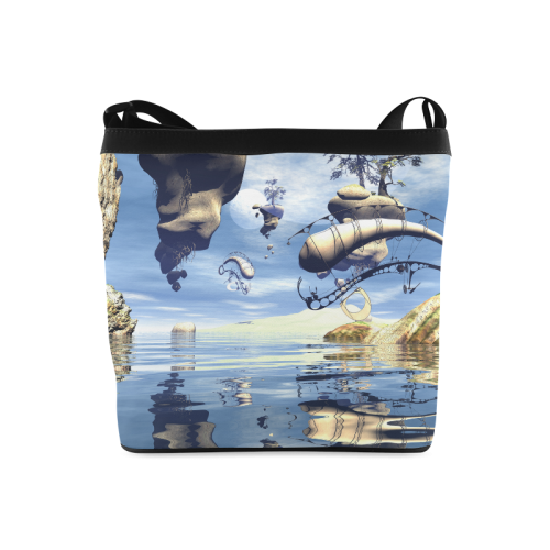 Fantasy world with flying rocks over the sea Crossbody Bags (Model 1613)