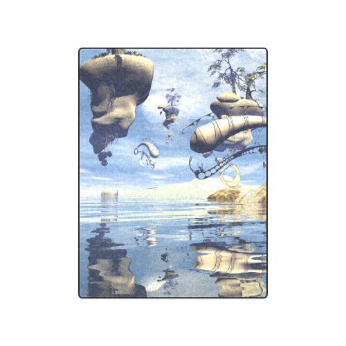 Fantasy world with flying rocks over the sea Blanket 50"x60"