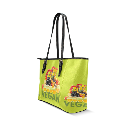 VEGAN FIT and have FUN Fruits Vegetables Leather Tote Bag/Small (Model 1640)