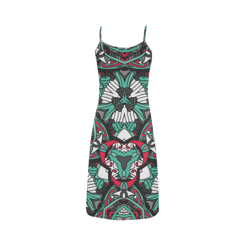 Zandine 0304 bold abstract pattern grey teal red Alcestis Slip Dress (Model D05)