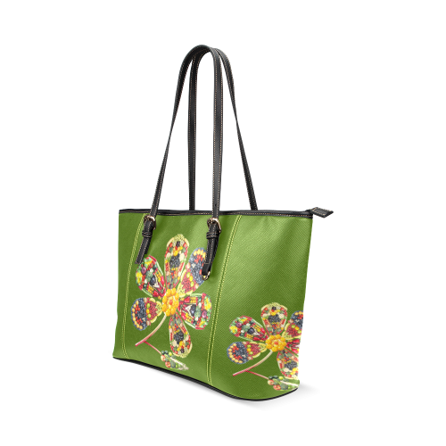 POWER FLOWER Fruits Vegetables Vegan Think Green Leather Tote Bag/Small (Model 1640)