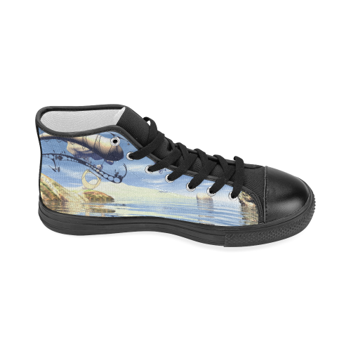 Fantasy world with flying rocks over the sea Women's Classic High Top Canvas Shoes (Model 017)